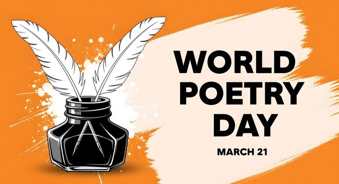World poetry day celebration with quill and ink