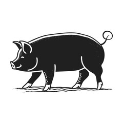 Fototapeta premium Black Pig Vector Illustration, Farm Animal Icon, Cartoon Pig Silhouette, Agricultural Symbol
