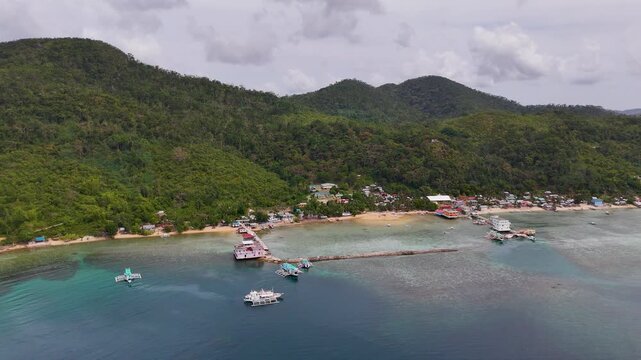 Drone Aerial View of the town of Bulawit,near Coron in the Philippines.