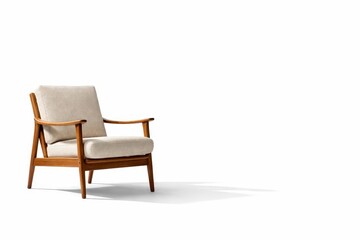 Obraz premium Studio photo retro wooden armchair three quarter front view far left with long diagonal shadow isolated on white copy space