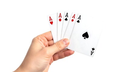Obraz premium Hand Holding a Winning Poker Hand of Four Aces.