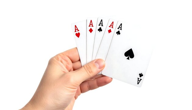 Hand Holding a Winning Poker Hand of Four Aces.