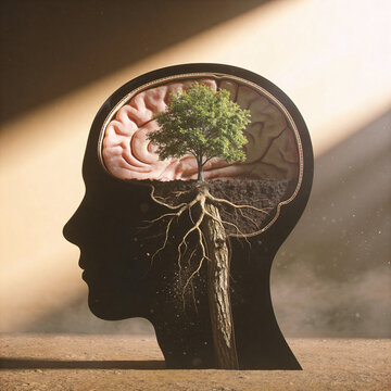 human head silhouette with tree