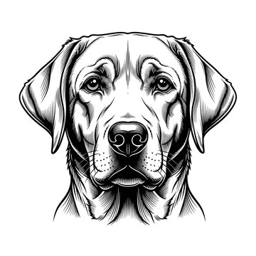 Labrador Retriever dog face, vintage engraving style, high contrast, smooth vector SVG