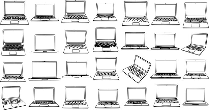 Diverse Laptop Designs and Angles on White Background