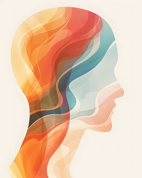 Vertical abstract female profile with vibrant warm gradients. Modern beauty, wellness and empowerment branding background.