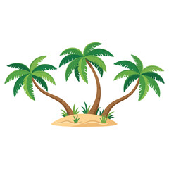 Obraz premium Cartoon Palm Trees on a Small Tropical Island
