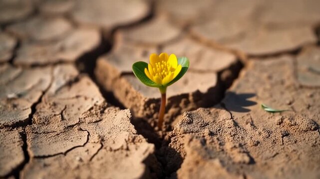Emerging Seedling in Cracked Earth Sunlit Setting