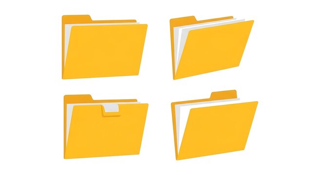 Set of yellow folders for documents, office stationery, paper storage, business files, archive folders, flat vector illustration