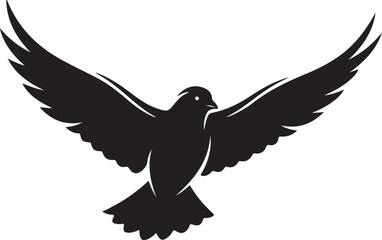 Fototapeta premium A black silhouette of a bird in mid-flight against a white background.