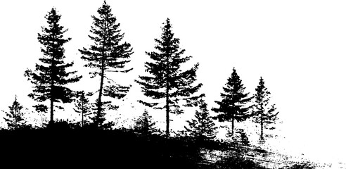 High contrast abstract stencil style forest silhouette landscape for artistic design