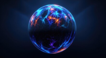 Fototapeta premium Glowing blue and orange digital orb in dark space
