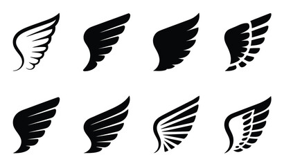 Fototapeta premium Collection of Black and White Wing Silhouette Vector Illustrations