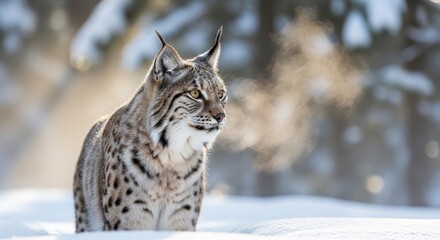 Fototapeta premium Close-up Portrait of a Majestic Lynx in Snow, Concept for Sharp Precision, Advanced Surveillance Intelligence, and Wild Animal Resilience in Winter