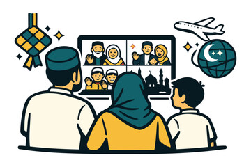 family connecting virtually via video call for holiday greetings and celebration © mr