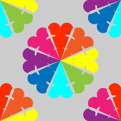 Colorful Rainbow Flower Mandala Seamless Pattern with Barbed Wire on Gray Background