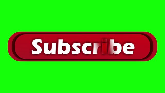 Subscribe button animation on green screen, 3d rendered motion graphic with popping effect for social media engagement and channel growth