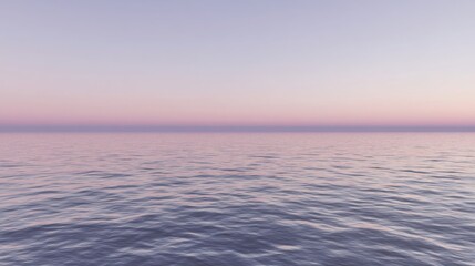 Fototapeta premium Calm expanse of rippling water reflecting the soft purple and pink hues of the sky at dusk.