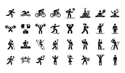 Obraz premium Flat glyph vector icons of sport people and athletes