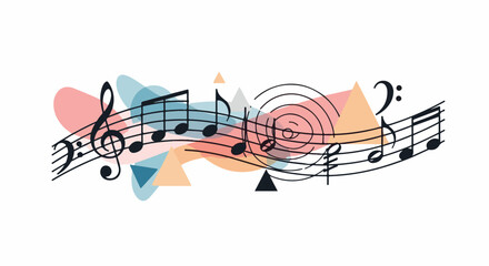 Musical score with abstract shapes and pastel colors