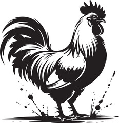 Proud rooster standing in mud splashes vector illustration for rural farm lifestyle and decor © lok0077