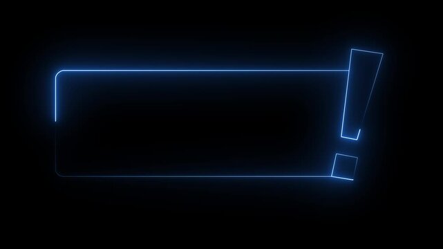 Abstract Neon Exclamation Mark with Glowing Animation on Black Background.