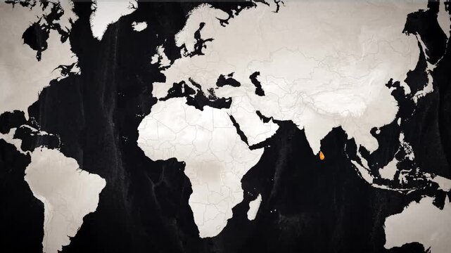 Sri Lanka highlighted on world map zoom with detailed terrain background 4k animation video
