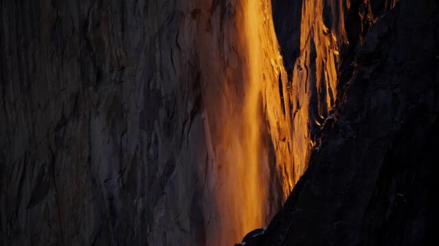 Close up of misty stream in Yosemite's firefall event.