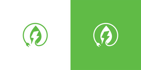 Green energy logo with leaf and lightning bolt design. © @Three