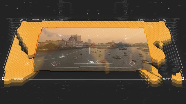 A cinematic intelligence briefing map for piracy. Great for intelligence briefs, secret missions, covert operations.
13 sec clip of a world map of India.
30fps
4k
