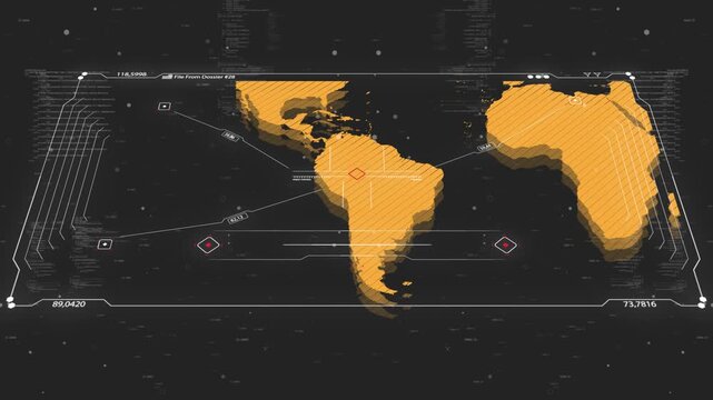 A cinematic intelligence briefing map for piracy. Great for intelligence briefs, secret missions, covert operations.
13 sec clip of a world map of Latin America.
30fps
4k