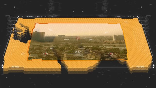 A cinematic intelligence briefing map for piracy. Great for intelligence briefs, secret missions, covert operations.
13 sec clip of a world map of Iraq.
30fps
4k