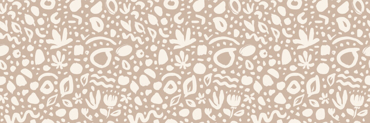 Contemporary floral seamless pattern. Abstract leaf motif. Neutral organic design modern textile print, wallpaper botanical background. Tropical foliage minimal wallpaper textile bg © babayuka