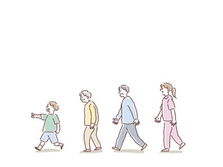福祉、介護のイラスト（子供、高齢者、看護師、介護士）