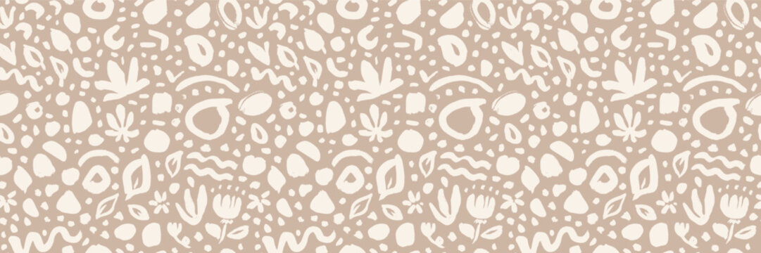 Contemporary floral seamless pattern. Abstract leaf motif. Neutral organic design modern textile print, wallpaper botanical background. Tropical foliage minimal wallpaper textile bg