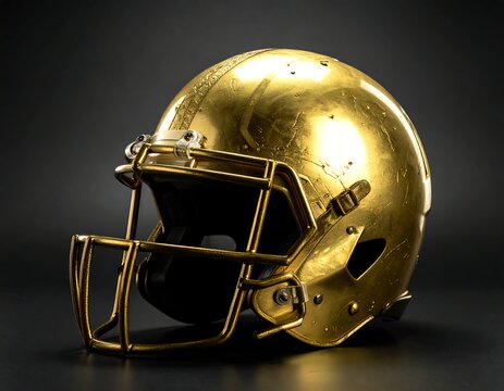 Gold football helmet on dark background