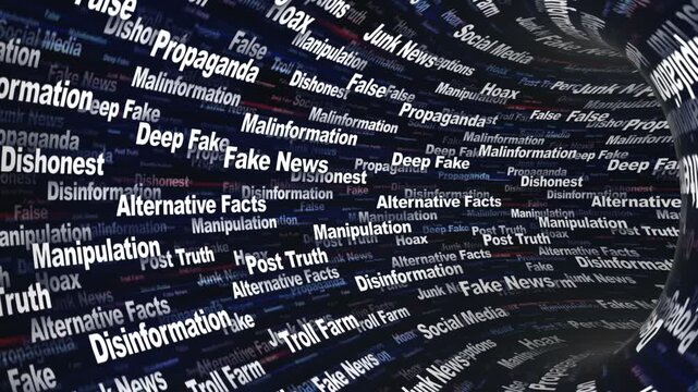 FAKE NEWS Keywords Animation on Tunnel Walls, Background, Loop
