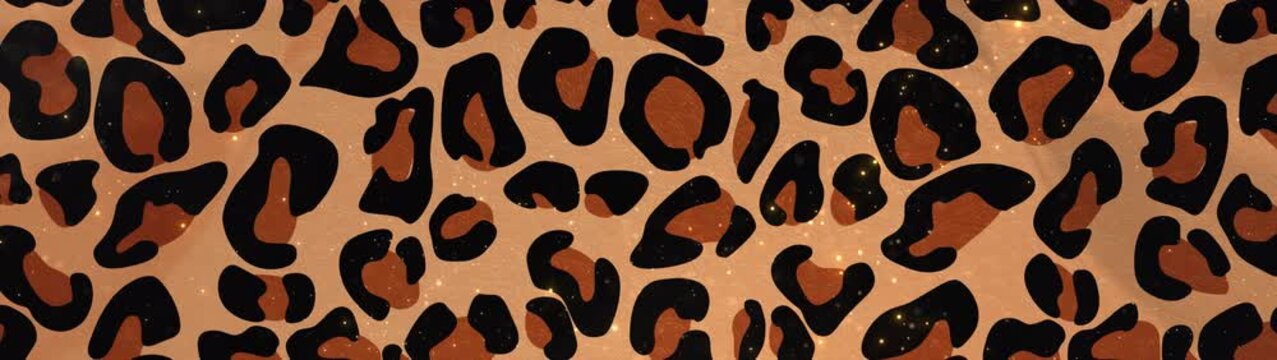 Exotic Golden Leopard Print Background with Shimmering Glitter and Cinematic Particles