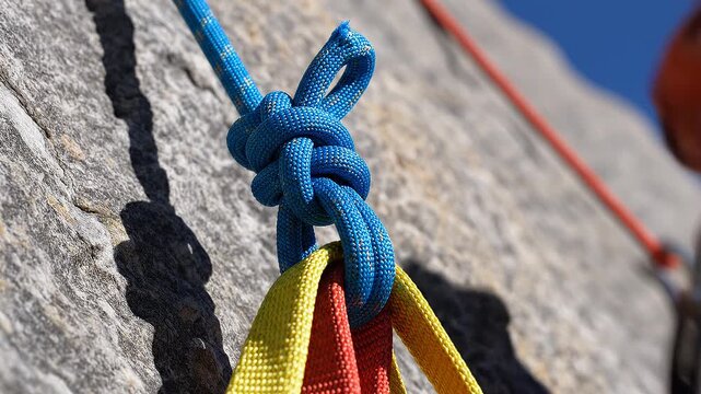 Ropes Tied on Rock Surface Closeup.