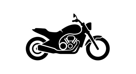 Naklejka premium Black motorcycle silhouette vector icon for transport, travel, ride, and leisure. Isolated classic bike symbol on white background.