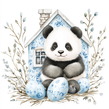 panda bear with an eegs