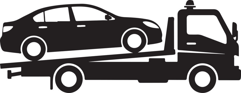 Tow truck icon. Recovery truck. Breakdown cover. Recovery service. Roadside assistance. Vector icon isolated on white background.