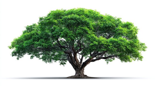 Majestic and Lush Green Tree with Expansive Foliage Isolated on White Background for Nature, Landscape, and Environmental Themes