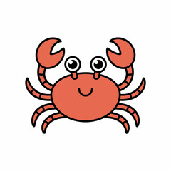 Fototapeta premium Cute red crab character illustration in flat vector style isolated on white.