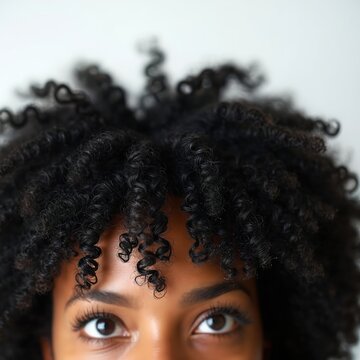 Close-up on wet black afro curly hair. Textured type 4c coils with shrinkage, isolated on white. Healthy natural coiffure for African American women.