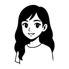 Dibujo sencillo con líneas de una chica joven alegre sonriente con camiseta de manga corta  © teracreonte