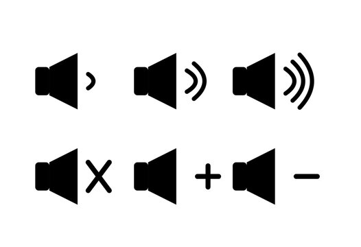 Audio Volume Control Speaker Icon Set with Sound Levels