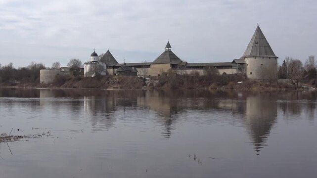 Cloudy morning at the ancient Old Ladoga Fortress. Staraya Ladoga. Leningrad Region, Russia