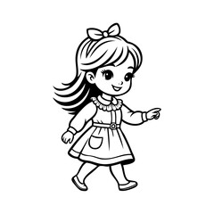 Logotipo de boutique de moda femenina. Dibujo sencillo con líneas de una niña andando con un vestido, vista de perfil  © teracreonte