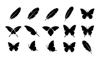 Minimal bird feather and butterfly flat vector icon collection © MstNadiya